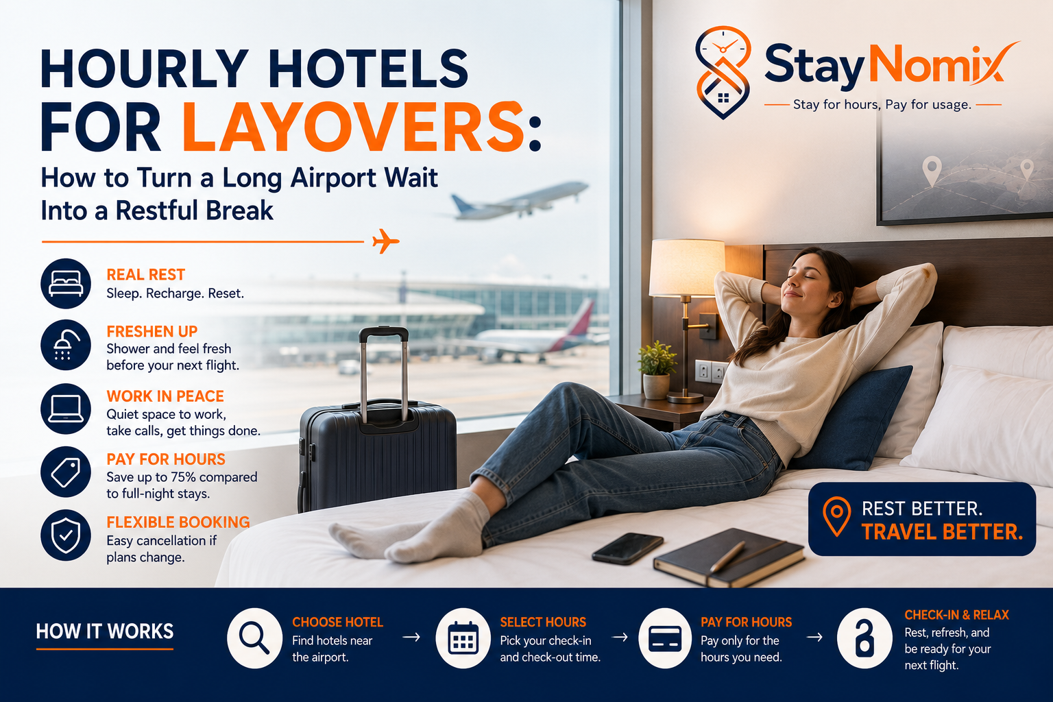 Hourly Hotels for Layovers: How to Turn a Long Airport Wait Into a Restful Break